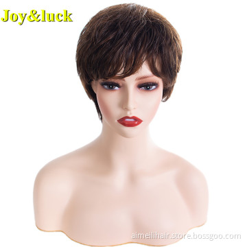 Dark Brown Hair Wholesale Wigs for Black Women With Bangs Ladies Hair Ombre Brown Wig Natural Straight Short Synthetic Hair Wigs